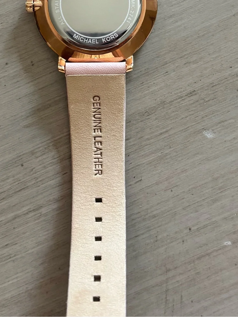 Michael Kors Pink Leather Strap Rose Gold Case Minimalist Watch